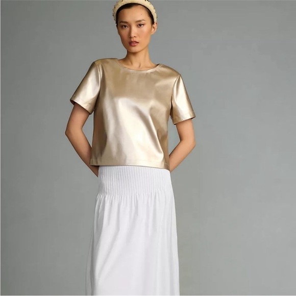 Anthropologie Porridge Clothing XXS Gold Shirt Short Sleeve NWT $88 New - Picture 1 of 16